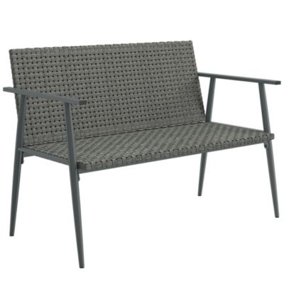Banc de jardin 2 places design résine tressée pieds effilés gris