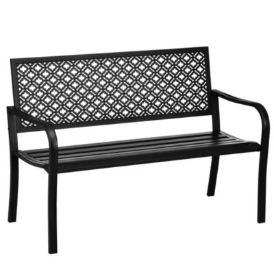 Banc de jardin 2 places style graphique romantique acier thermolaqué noir