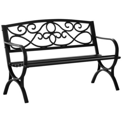 Banc de jardin 2 places style néo-rétro fer forgé dim. 128L x 58l x 85H cm acier époxy fonte noir