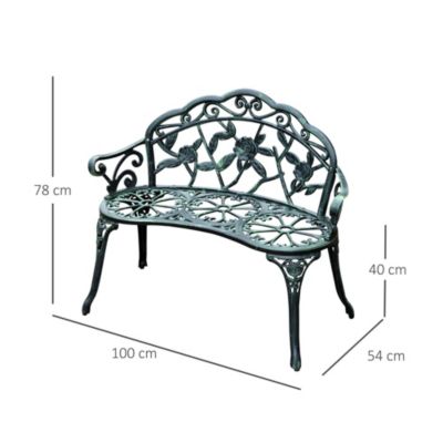 Salon De Jardin 2 Places OUTSUNNY - Table Ronde + 2 Chaises - Style Rétro Fonte Aluminium - Vert Vieilli