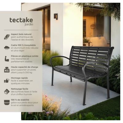Banc De Jardin En Polyéthylène Haute Densité - 132 Cm, Gris, Charge 320 Kg, Résistant Aux Intempéries
