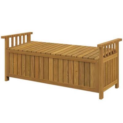 Banc de jardin avec coffre de rangement 186L - accoudoirs - dim. 128 x 56 x 53 cm - habillage PVC bois de sapin pré-huilé