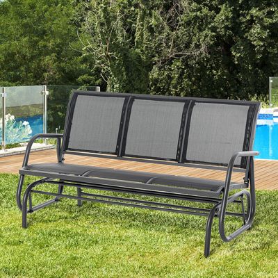 Banc de jardin à bascule 3 places en métal noir