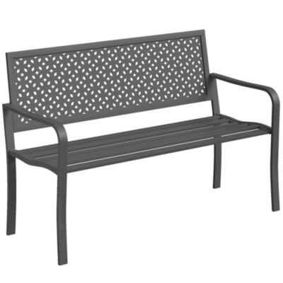 Banc de jardin dossier géométrique - avec accoudoirs - métal époxy - 2 places - gris foncé