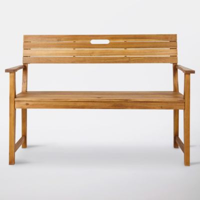 Banc de jardin en acacia avec accoudoirs et dossier L.128,5 x H.89,7 x P.57 cm, GoodHome Denia