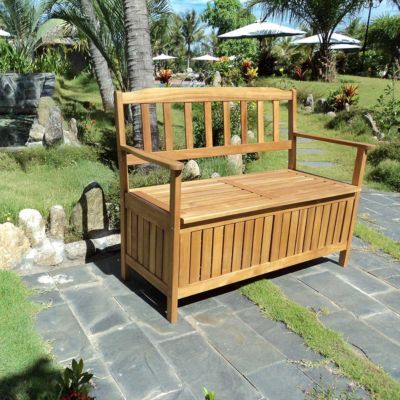 Banc de jardin en acacia avec coffre de rangement