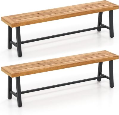 Banc de Jardin en Bois Acacia 160 x 32 x 45 CM, Banquette Exterieure avec Barres de Support