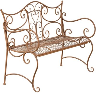 Banc de jardin en fer forgé, style rustique, extérieur terrasse balcon, pour 2 à 3 personnes Marronantique