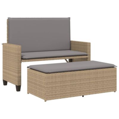 Banc de jardin et coussins et repose-pied beige résine tressée vidaXL
