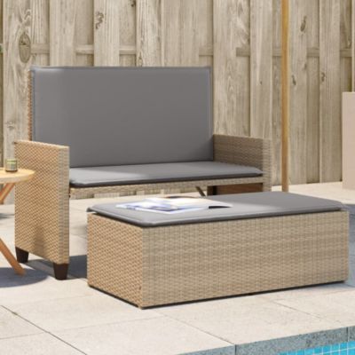 Banc de jardin et coussins et repose-pied beige résine tressée vidaXL