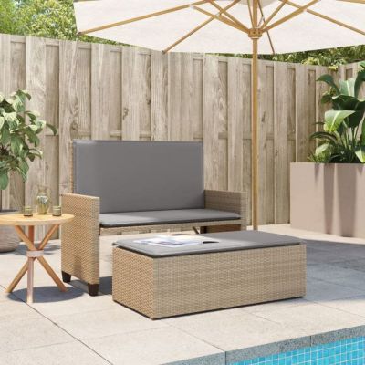 Banc de jardin et coussins et repose-pied beige résine tressée vidaXL