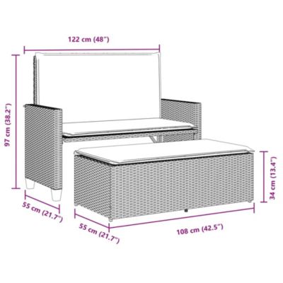 Banc de jardin et coussins et repose-pied beige résine tressée vidaXL