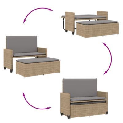 Banc de jardin et coussins et repose-pied beige résine tressée vidaXL