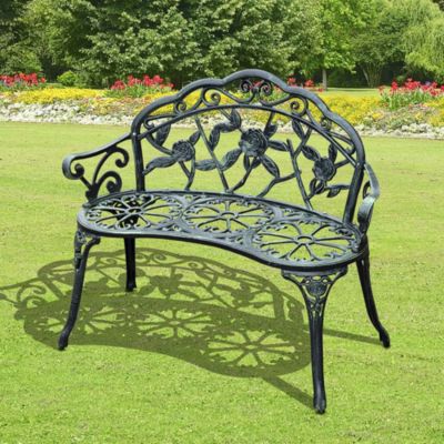 Banc de Jardin Extérieur 2 Places avec Dossier et Pieds en Métal, Mobilier Résistant aux Intempéries, Vert Antique 100x54x78 cm
