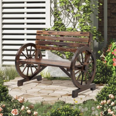 Banc de Jardin Extérieur - Banc 2 Places avec Dossier et Large Assise, Bois de Sapin Naturel, 105,5x56x79 cm - Marron