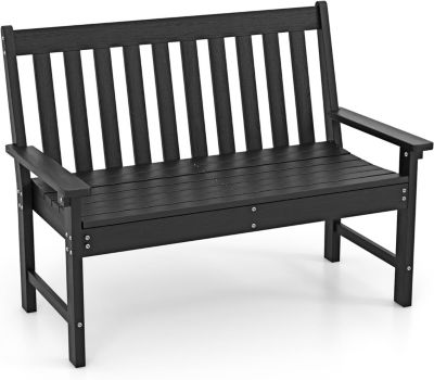 Banc de Jardin Exterieur en HDPE, Banc Extérieur Jardin 2 Places avec Dossier et Accoudoirs