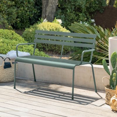 Banc de jardin "Greensboro" vert olive en acier traité époxy - Hespéride