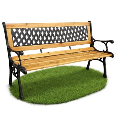 Banc de Jardin Noir MIRT avec Bois laqué et Pieds en fonte, Largeur 127 cm