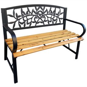 Banc de Jardin Noir REO avec Bois laqué et Pieds en Acier, Largeur 118 cm