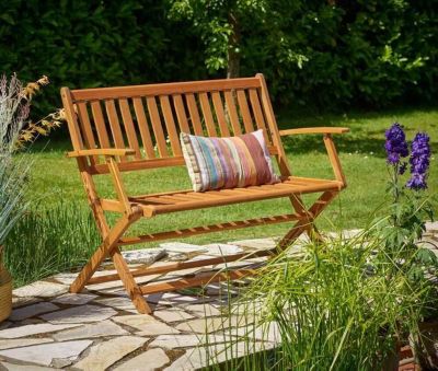 Banc de Jardin Pliable 2 Places en Eucalyptus pour Terrasse et Balcon