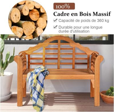 Banc de Jardin Pliable en Bois, avec Dossier Incliné et Accoudoirs Ergonomique, Charge 360 KG, 123X54X96 CM (Acacia, 1)
