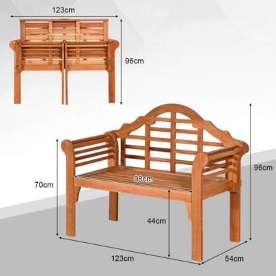 Banc de Jardin Pliable en Bois, avec Dossier Incliné et Accoudoirs Ergonomique, Charge 360 KG, 123X54X96 CM (Acacia, 1)