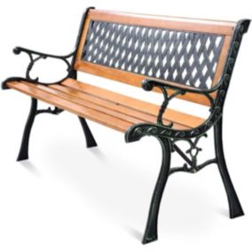 Banc de Jardin pour 2 Personnes en Pin et Métal Banc avec Assise Ondulée avec Tiges Dossier Décoratif