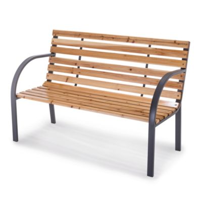 Banc de jardin Practixx en bois et métal résistant aux intempéries anthracite 2 places avec dossier et accoudoirs - bois et acier