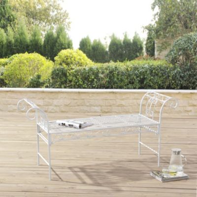 Banc De Jardin Vintage Meuble Design Solide Pour Usage Extérieur Métal 70 X 147 X 46 Cm Blanc en.casa