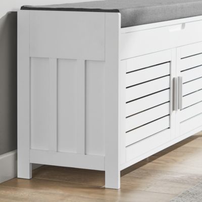 SoBuy Banc Chaussures Avec Coussin – Banquette Rangement 90 Cm, 2 Portes + Coffre, Entrée Couloir FSR102-W