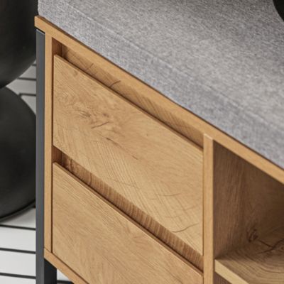Banc Chaussures Entrée Avec Siège Rembourré Et Rangement - Meuble à Chaussures 100 X 30 X 69,5 Cm Bois Brut
