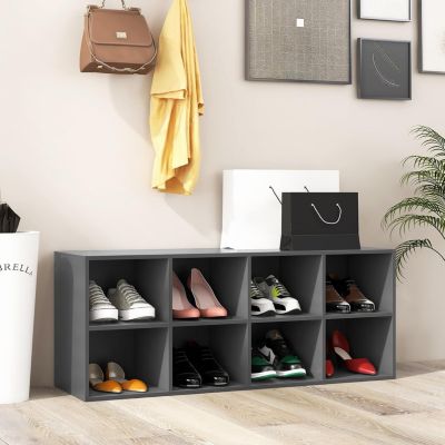 Banc de Rangement à Chaussures 8 Cases Banc Entrée à 3 Niveaux Organisateur de Chaussures Gris
