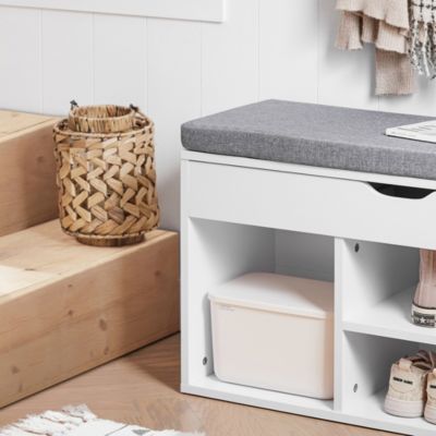 Banc à Chaussures Avec Rangement 4 Casiers - Coussin Confort, 225kg Max, Design Scandinave (104cm, Naturel)