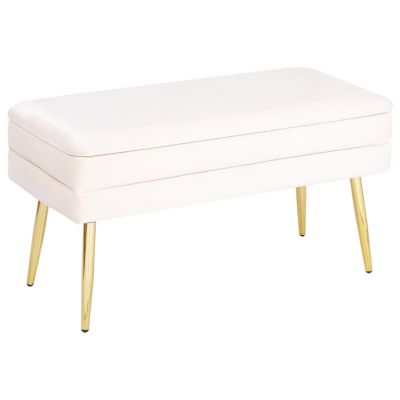 Banc de rangement DURHAM Velours Blanc cassé