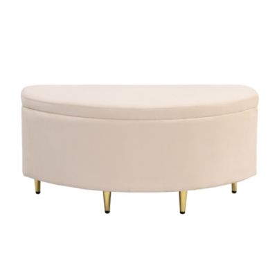 Banc de rangement en velours, Tabouret capitonnée avec assise rembourrée et pieds en métal doré, moderne pour salon/chambre, Beige