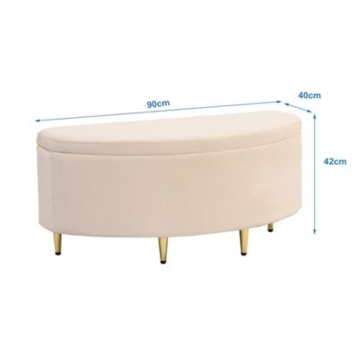 Banc de rangement en velours, Tabouret capitonnée avec assise rembourrée et pieds en métal doré, moderne pour salon/chambre, Beige