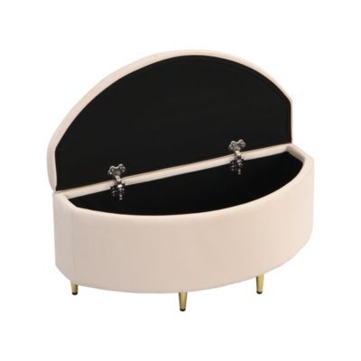Banc de rangement en velours, Tabouret capitonnée avec assise rembourrée et pieds en métal doré, moderne pour salon/chambre, Beige