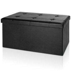 Banc de Rangement Noir 100L - Siège - Coffre de Rangement Pliable - Salon Chambre Couloir