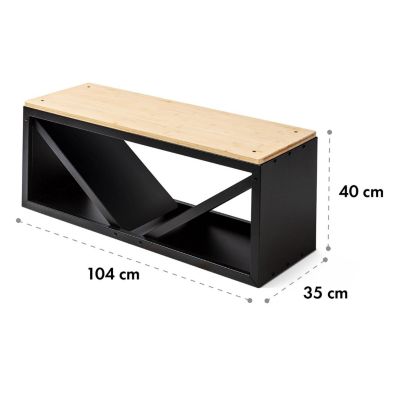 Banc de Rangement Noir pour Bois de Chauffage avec Planche de Bambou - Pour Intérieur et Extérieur