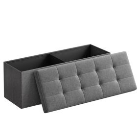 Banc de Rangement Pliable Gris Foncé - Coffre de Rangement - Tabouret Repose-pieds - Pouf de Chambre