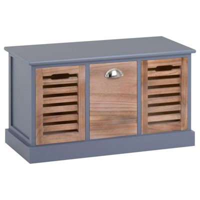 Banc de rangement TRIENT, 3 caisses, gris et finition bois naturel