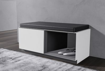 Banc de salle de bain ARCTIC avec espace de rangement ouvert à droite - blanc Softtouch - 90x40x36cm