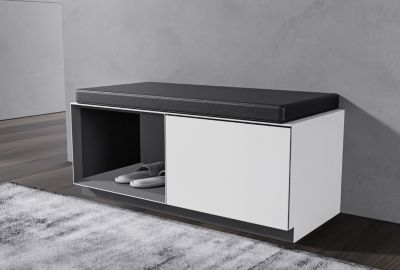 Banc de salle de bain ARCTIC avec espace de rangement ouvert à gauche - blanc Softtouch - 90x40x36cm