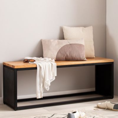 Banc en Aspect Pierre 120 cm Bois Massif Banc Banquette Couloir Noir FineBuy