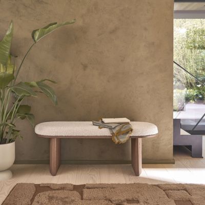 Banc en bois massif et tissu bouclette 120 cm