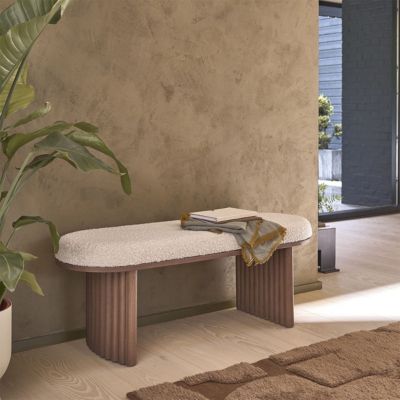 Banc en bois massif et tissu bouclette 120 cm