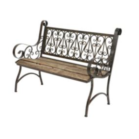 Banc en métal avec siège en bois CKW - Meuble de jardin - Marron