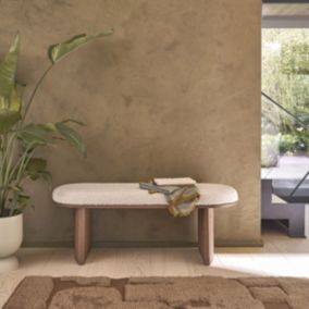 Banc en mindi massif finition noyer et tissu bouclette 120 cm
