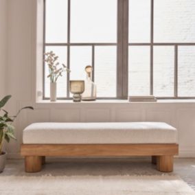 Banc en teck massif assise bouclette 140 cm