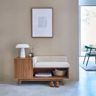 Banc en teck massif et tissu bouclette 120 cm